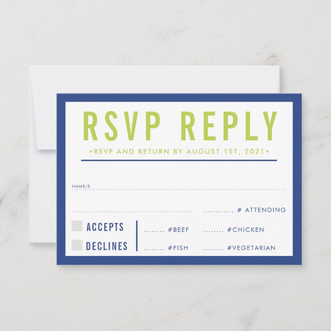 RSVP REPLY RESPONSE modern bold royal blue lime (Front)