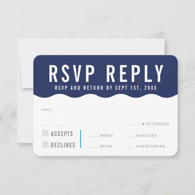 RSVP REPLY RESPONSE modern bold wave navy blue (Front)