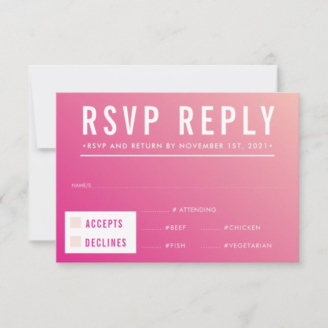 RSVP REPLY RESPONSE modern bright pink gradient (Front)