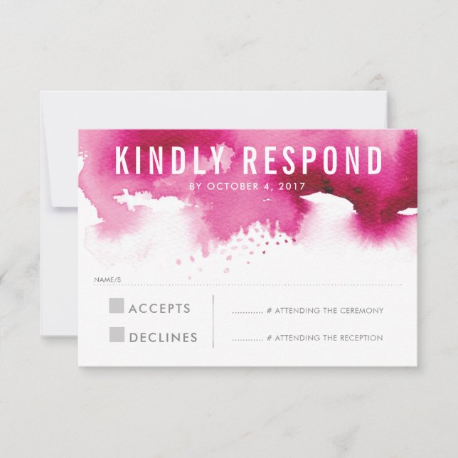 RSVP REPLY RESPONSE modern watercolor splash pink (Front)