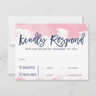 RSVP REPLY RESPONSE pale pink watercolor meals big