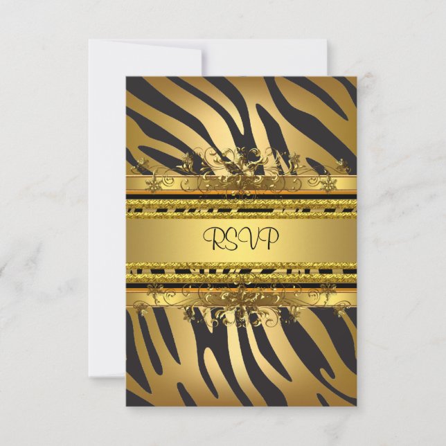 RSVP Reply Response Party Zebra Gold Black (Front)
