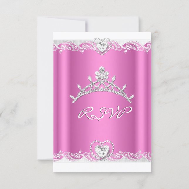 RSVP Reply Response Pink White Lace Quinceanera (Front)