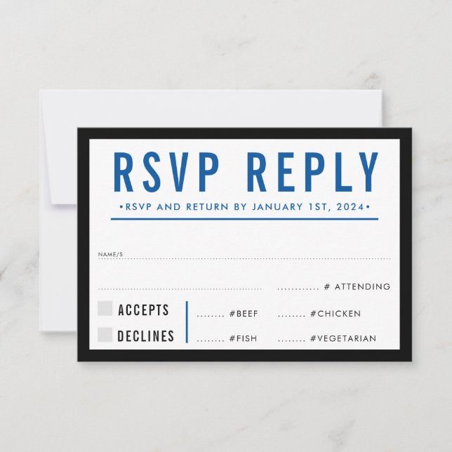 RSVP REPLY RESPONSE simple modern black royal blue (Front)
