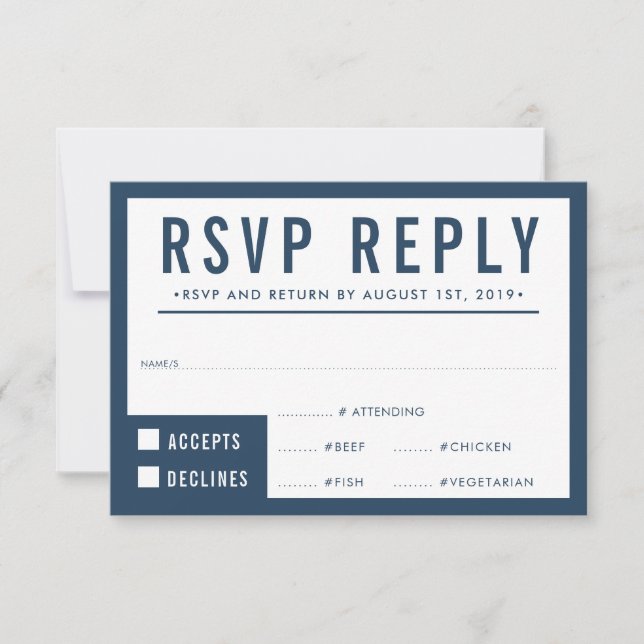 RSVP REPLY RESPONSE simple modern block navy blue (Front)