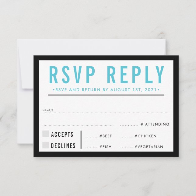 RSVP REPLY RESPONSE simple modern bold black aqua  (Front)