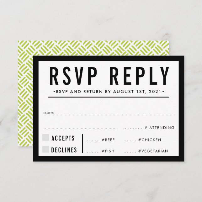 RSVP REPLY RESPONSE simple modern bold black lime (Front/Back)