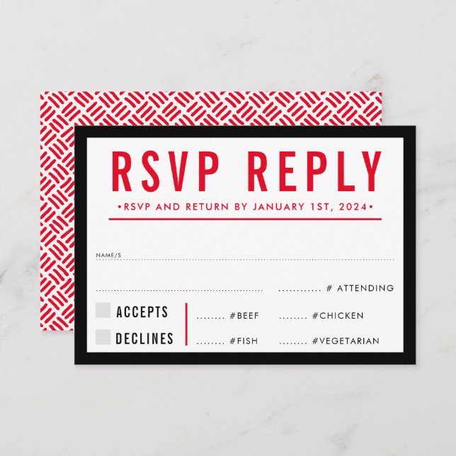 RSVP REPLY RESPONSE simple modern grid black red (Front/Back)
