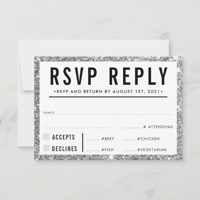 RSVP REPLY RESPONSE simple modern silver glitter (Front)