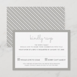 RSVP REPLY RESPONSE simple stripe pattern grey Invitation