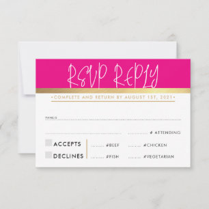 RSVP REPLY RESPONSE ultra trendy pink black gold