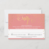 RSVP REPLY stylish rustic mini gold confetti coral