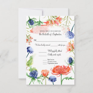 RSVP Reserved Seat w Menu Fall Orange Mum Thistle