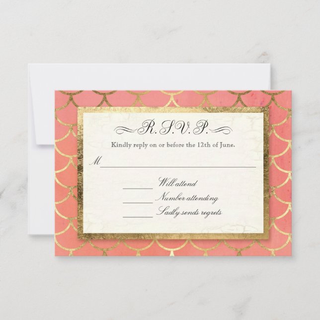 RSVP Response Art Deco Shell Gold Formal Wedding (Front)