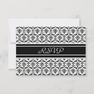 RSVP Response Card in Stylish Black & White Damask
