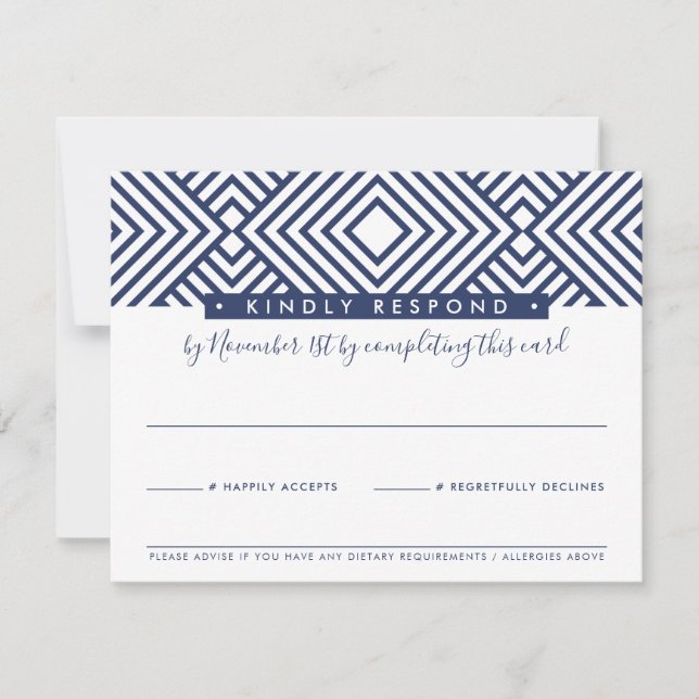 RSVP RESPONSE CARD modern geo simple navy blue (Front)