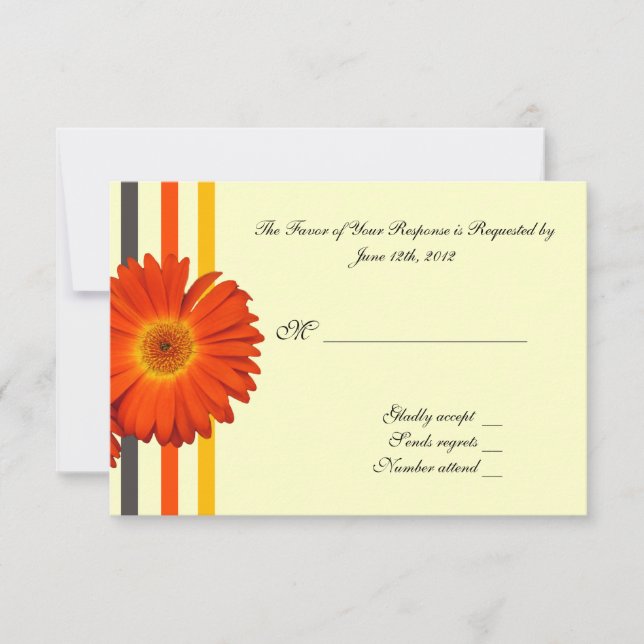 RSVP, response card, orange gerbera daisy flowers (Front)