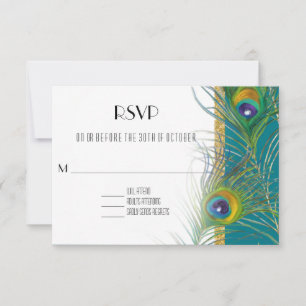 RSVP Response Card Peacock Feathers Art Deco Style