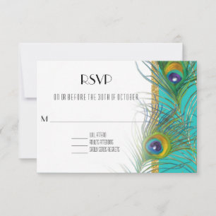 RSVP Response Card Peacock Feathers Art Deco Style