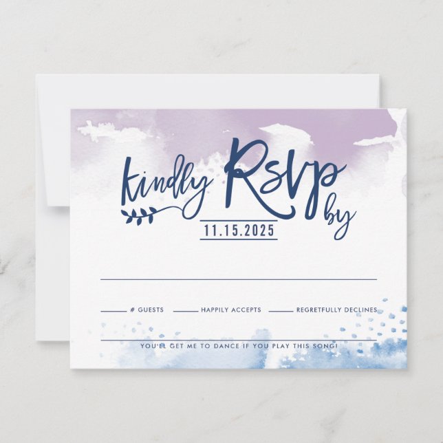 RSVP RESPONSE CARD pretty purple blue watercolor (Front)