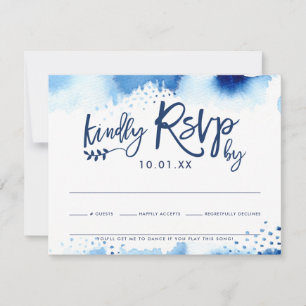RSVP RESPONSE CARD stylish navy blue watercolor