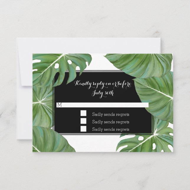 RSVP Response Card Tropical Leaf Leaves Foliage (Front)