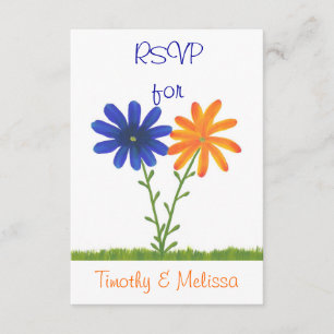 RSVP Response Cards, Blue & Orange Flowers