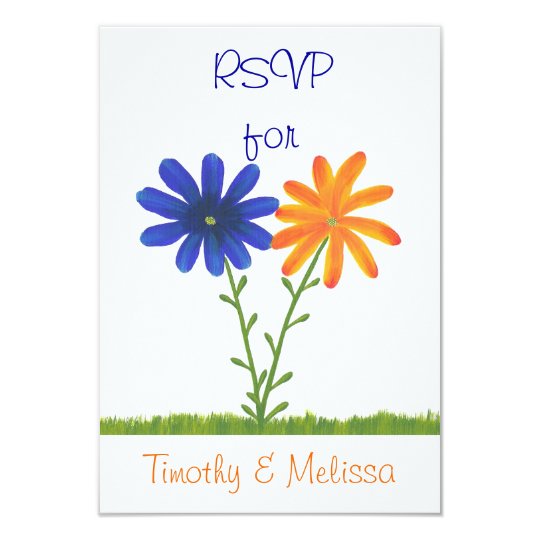 RSVP Response Cards, Blue & Orange Flowers Card