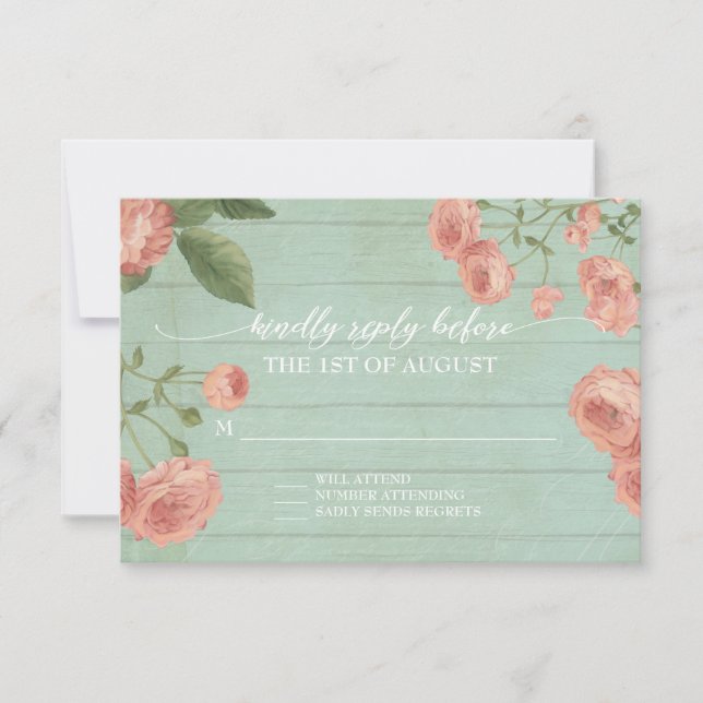 RSVP Response Elegant Wood Vintage Roses Peach (Front)