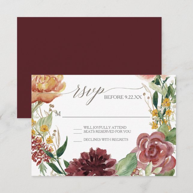 RSVP Response Fall Chrysanthemum Blush Roses Invitation (Front/Back)