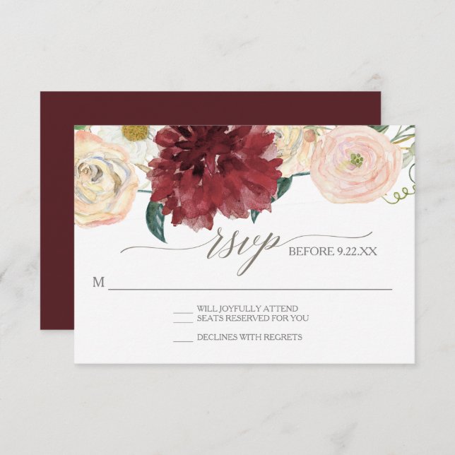 RSVP Response Fall Chrysanthemum Marsala Rose Invitation (Front/Back)