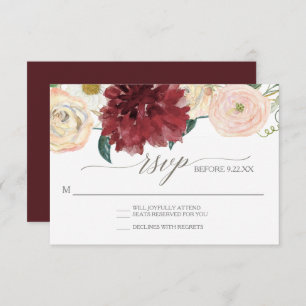 RSVP Response Fall Chrysanthemum Marsala Rose Invitation