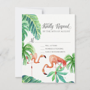 RSVP Response Flamingo Beach Ocean Tropical Leaves