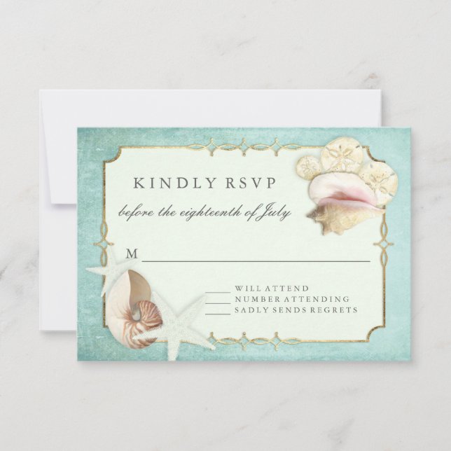 RSVP Response Summer Beach Shore Shells Wedding (Front)
