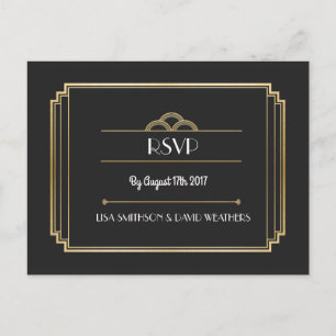 RSVP Response Wedding Postcard Art Deco Gold