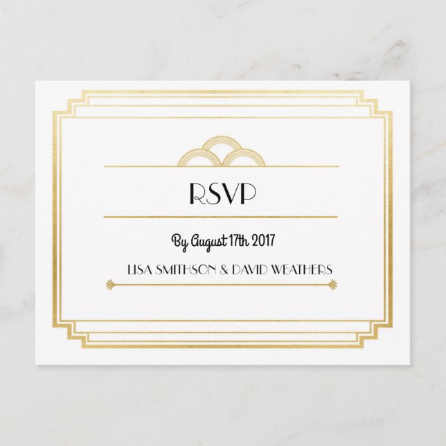 RSVP Response Wedding Postcard Art Deco Gold (Front)