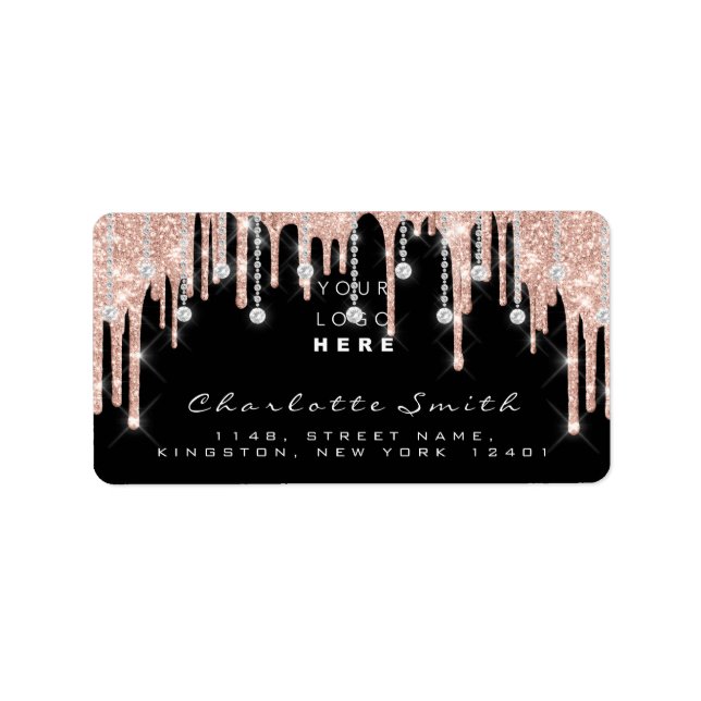 RSVP Rose Glitter Drips Diamond Logo Bidal Label (Front)