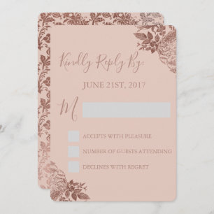 RSVP - Rose Gold Pink and Blush Pink Floral Invitation