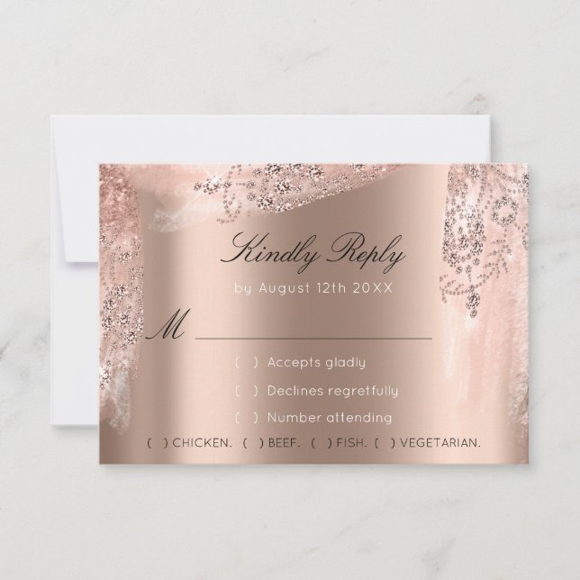 RSVP Rose Weddin Glitter Bridal Shower Black Dress Card (Front)