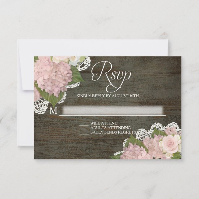 RSVP Roses Pink Hydrangea Lace Dark Wood Floral (Front)