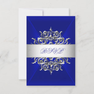 RSVP Royal Blue On Silver Birthday Party Card