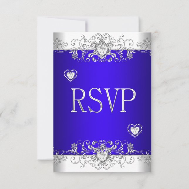 RSVP Royal blue Wedding White Diamond Hearts (Front)
