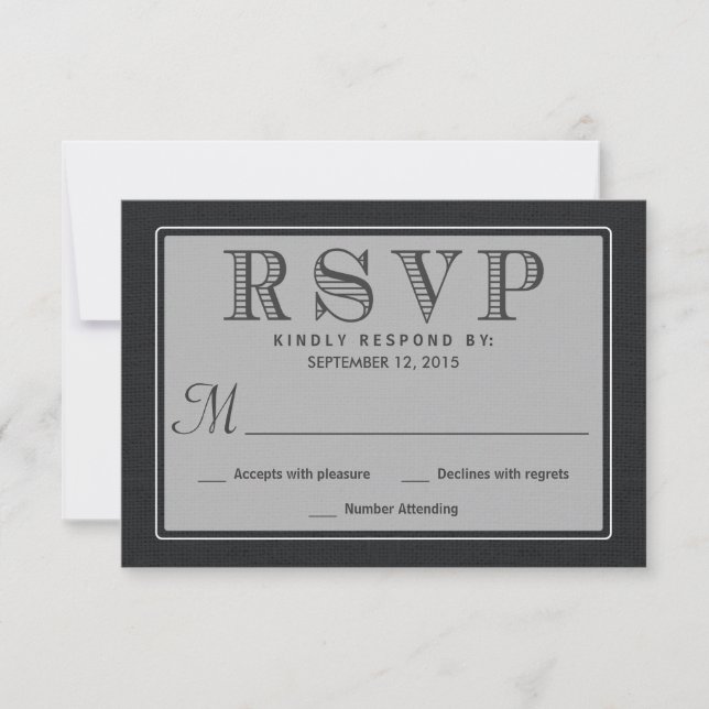 RSVP Rustic Black Burlap Wedding Reply Card (Front)