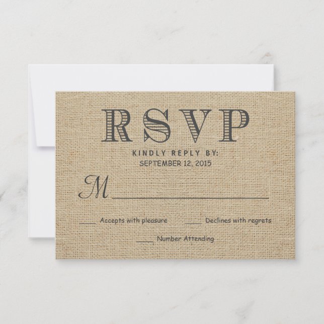 RSVP Rustic Country Burlap Wedding Reply Cards (Front)