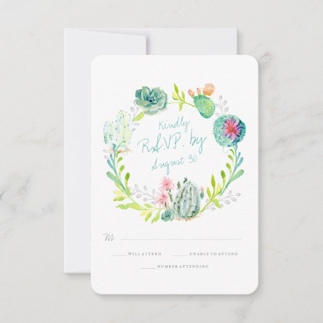 Rsvp Rustic Desert Cactus Flower Wood Watercolor (Front)