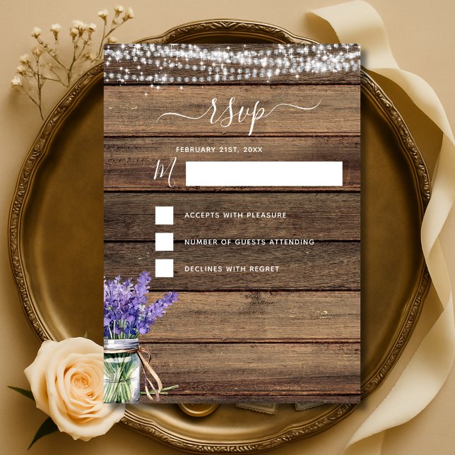 RSVP Rustic Farmhouse String Lights Lavender Invitation (Creator Uploaded)