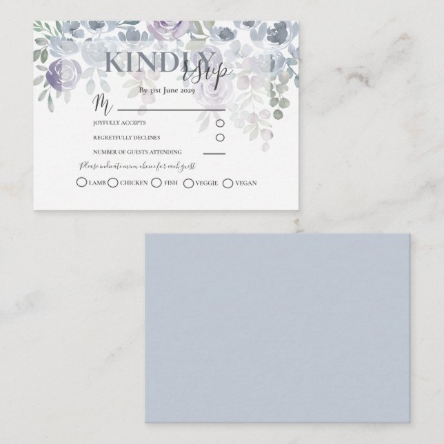  RSVP Rustic Floral Dusty Blue Wedding  Enclosure Card (Front/Back)