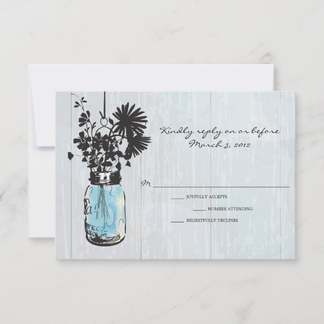 RSVP Rustic Hanging Mason Jar Wedding Card (Front)