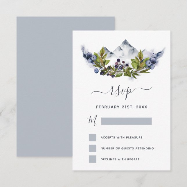 RSVP Rustic Mountains Forest Watercolor Modern Invitation (Front/Back)