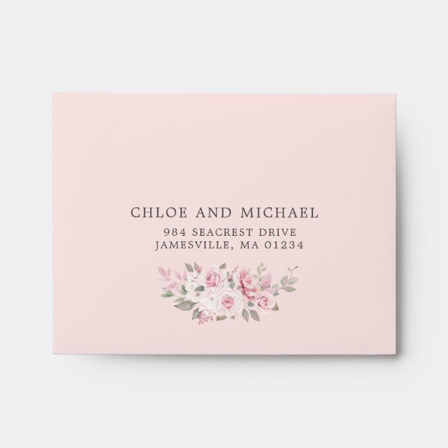 RSVP - Rustic Pink Rose Floral Address Envelope (Front)